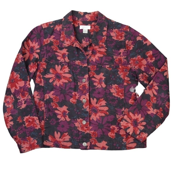 Christopher & Banks Floral Button‎ Front Lightweight Denim Blazer Pockets Medium - Picture 9 of 9